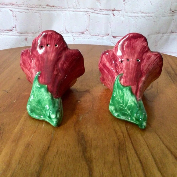 Vintage Hand Painted Flower Ceramic Salt and Pepper Shaker Pair - Picture 4 of 7